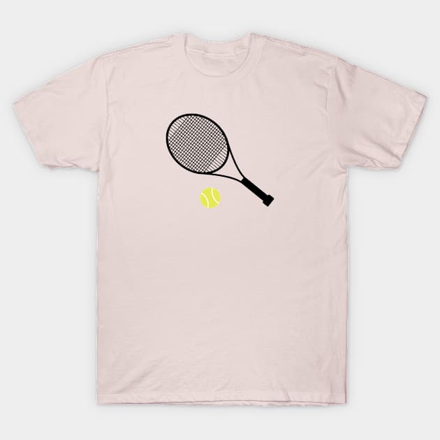 Pink Tennis Ball and Tennis Racket T-Shirt by College Mascot Designs